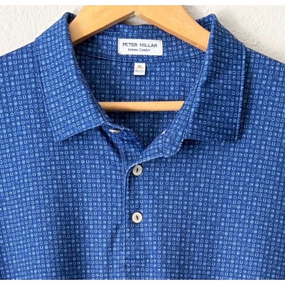 Peter Millar Mens Summer Comfort Horseshoe Print Golf Polo XL Blue Performance